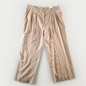 NWT Anne Klein Cropped Wide Leg Pants Womens 12 Beige Linen Blend Pleated Summer